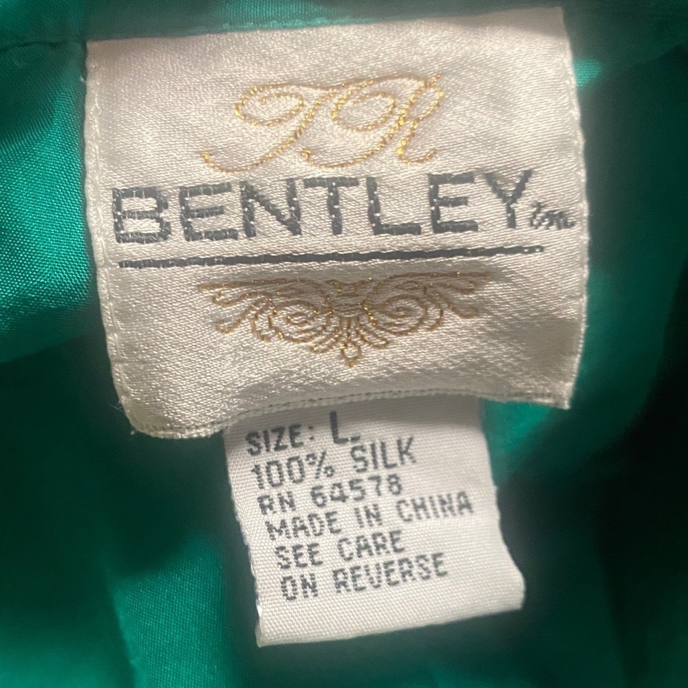 Vintage 90s Bentley Teal Silk Oversized Shirt L - Picture 6 of 6